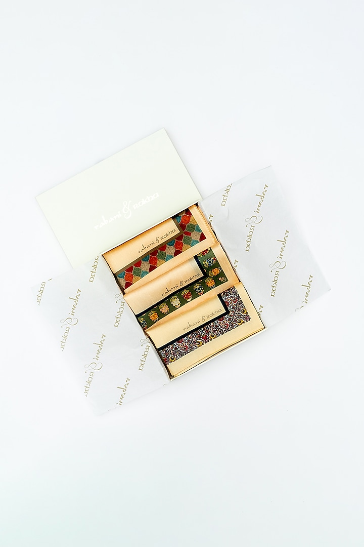 Cream & Gold Printed Pocket Square Set by Rabani & Rakha Men