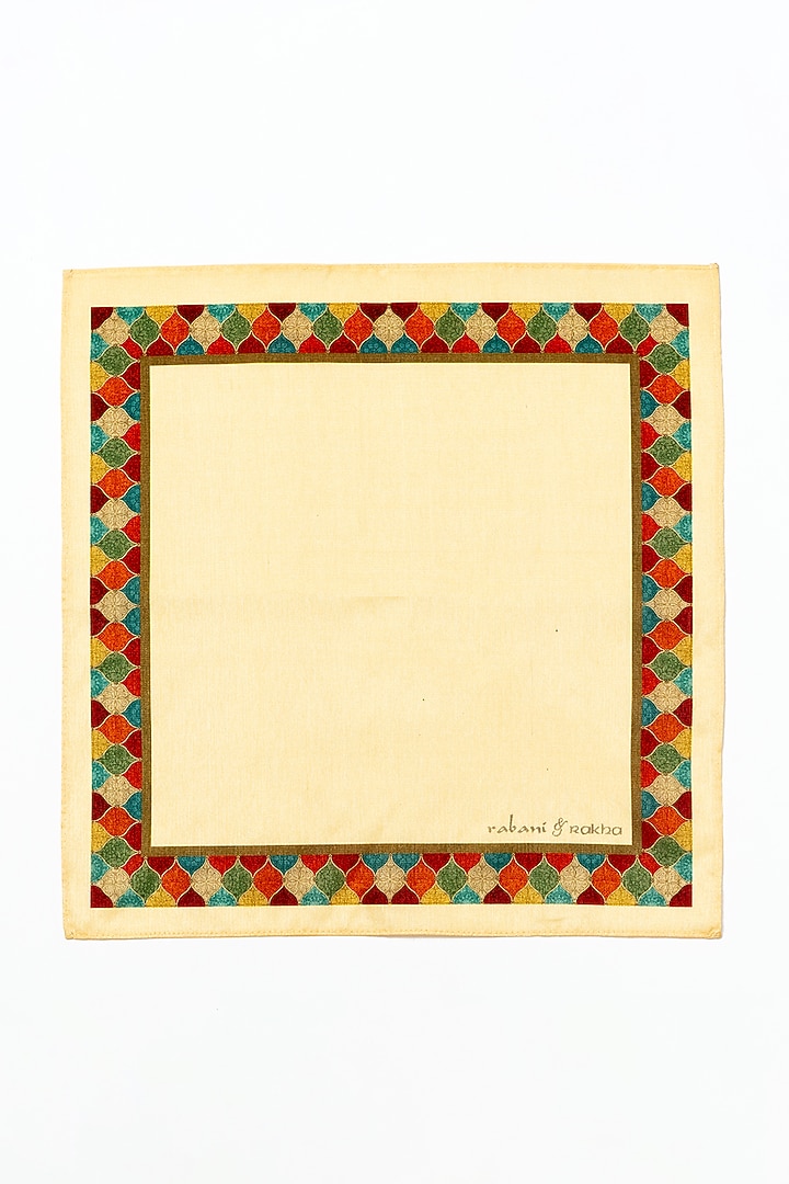 Cream & Gold Printed Pocket Square Set by Rabani & Rakha Men at Pernia's Pop Up Shop