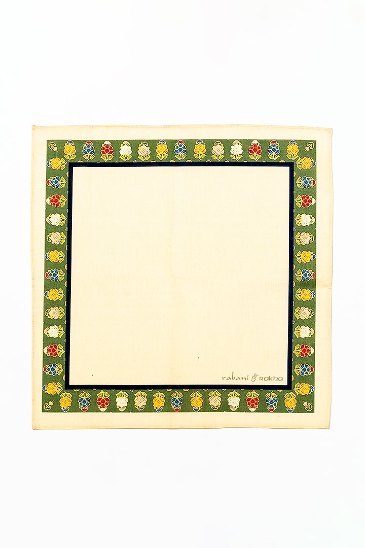 Cream & Gold Printed Pocket Square Set by Rabani & Rakha Men at Pernia's Pop Up Shop