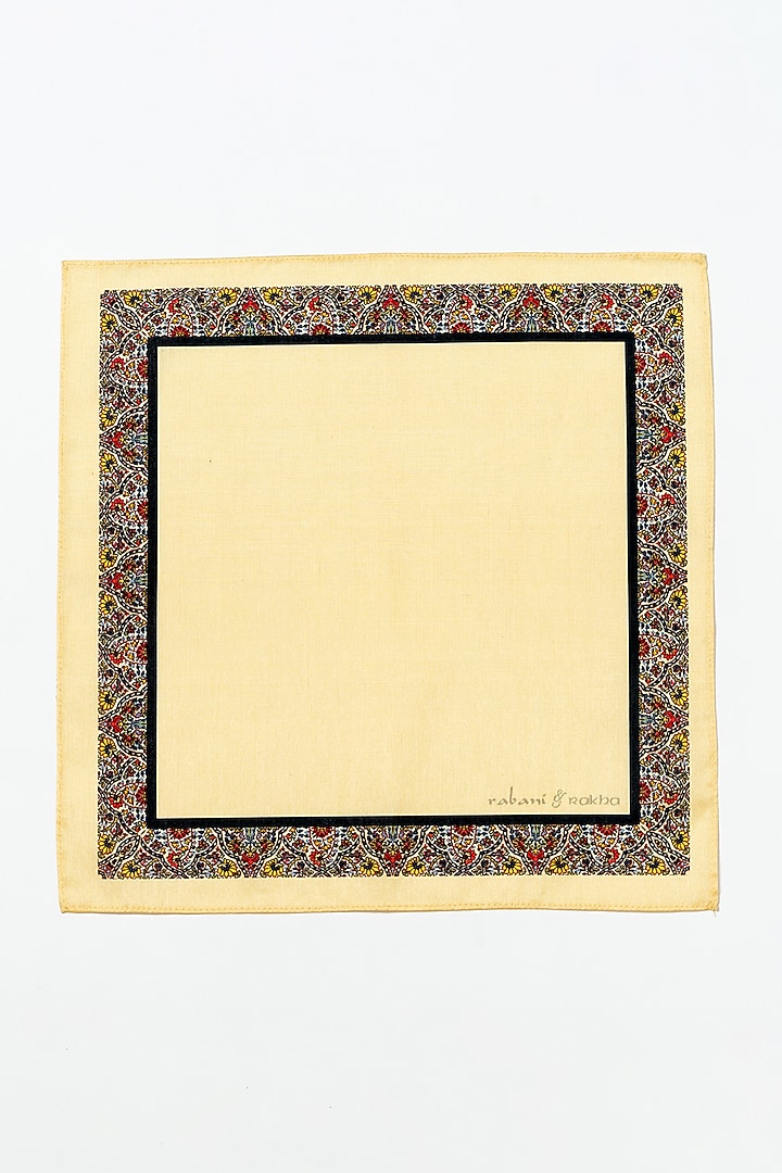 Cream & Gold Printed Pocket Square Set by Rabani & Rakha Men at Pernia's Pop Up Shop