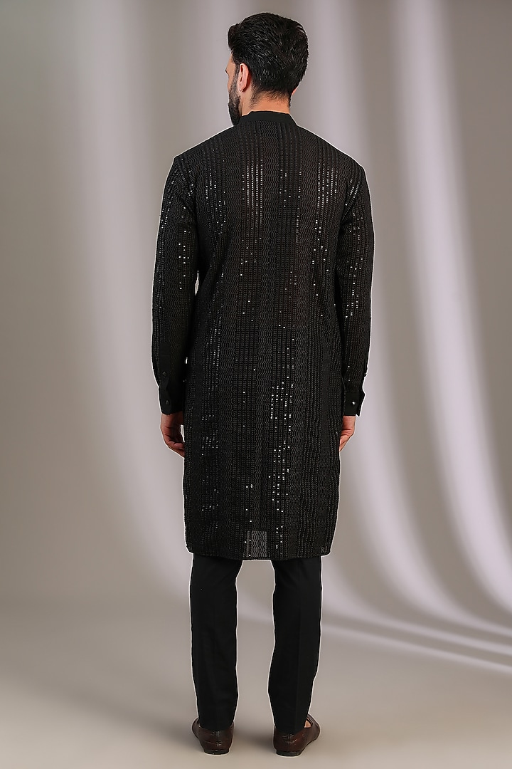 Black Georgette Bundi Jacket Set by Rabani & Rakha Men at Pernia's Pop Up Shop
