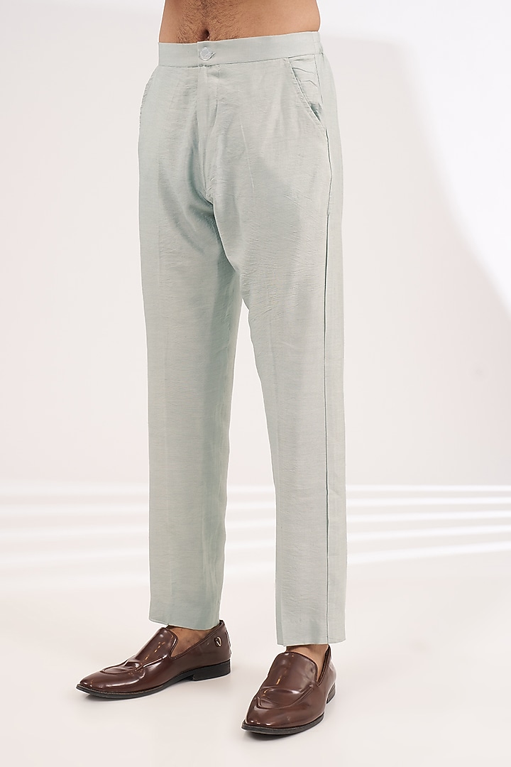 Silver Grey Silk Sequins Embroidered Kurta Set by Rabani & Rakha Men at Pernia's Pop Up Shop