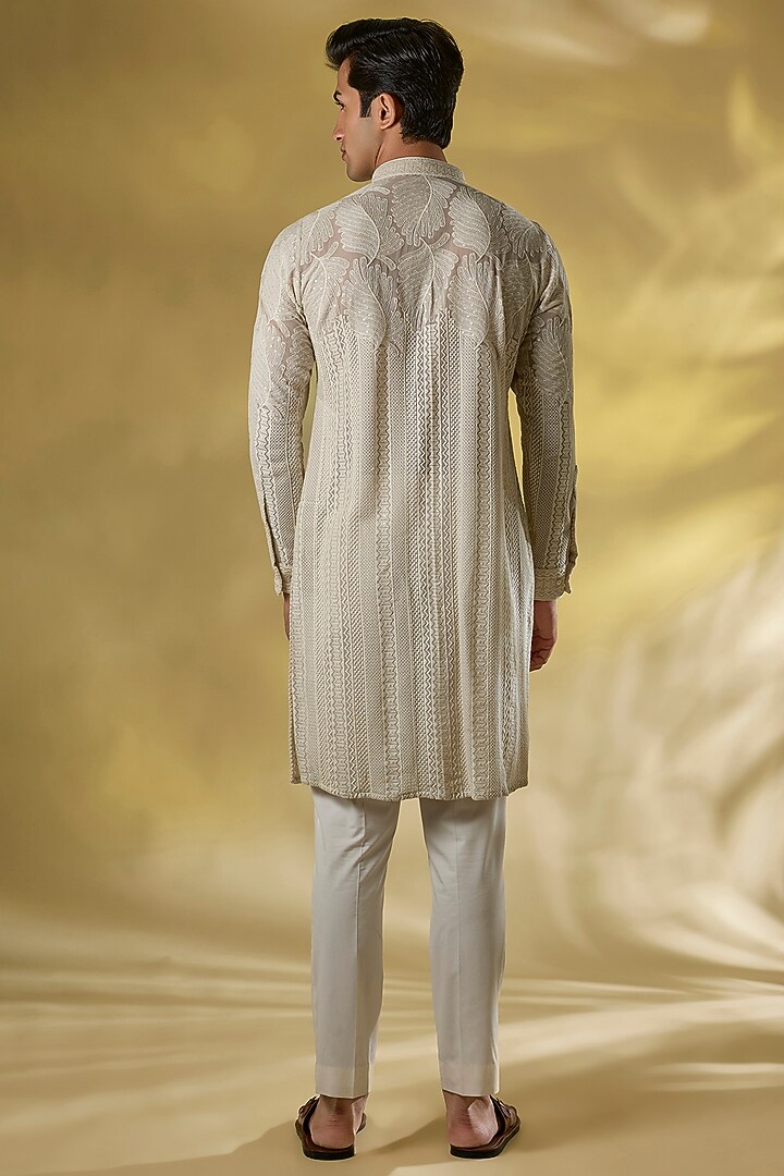 Grey Georgette Thread & Jaal Embroidered Kurta Set by Rabani & Rakha Men at Pernia's Pop Up Shop