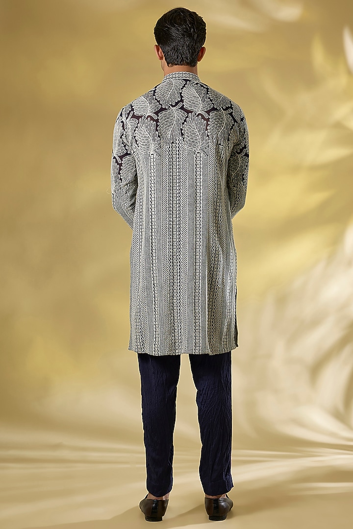 Dark Blue Georgette Thread Embroidered Kurta Set by Rabani & Rakha Men at Pernia's Pop Up Shop