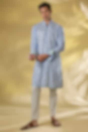 Pale Blue Georgette Thread Embroidered Kurta Set by Rabani & Rakha Men at Pernia's Pop Up Shop