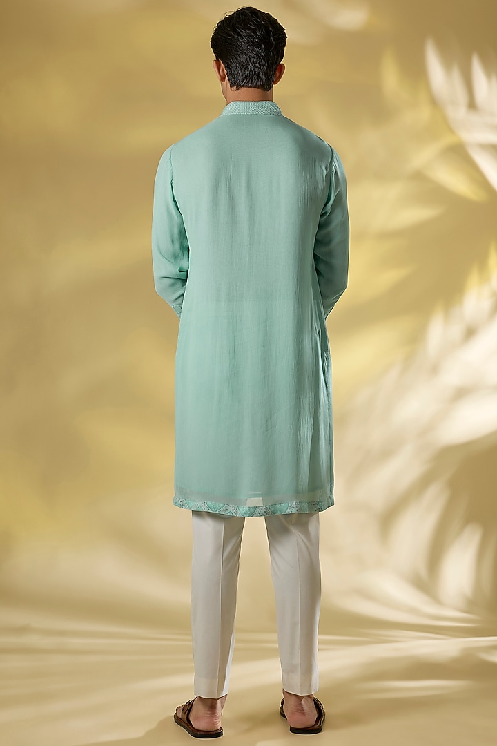 Pale Blue Georgette Thread & Sequins Embroidered Kurta Set by Rabani & Rakha Men at Pernia's Pop Up Shop