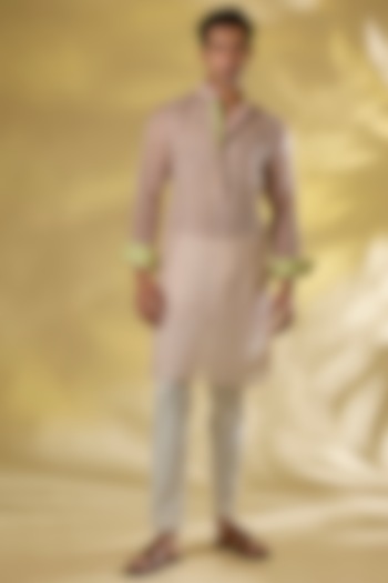 Blush Pink Organza Sequins Embroidered Kurta Set by Rabani & Rakha Men at Pernia's Pop Up Shop