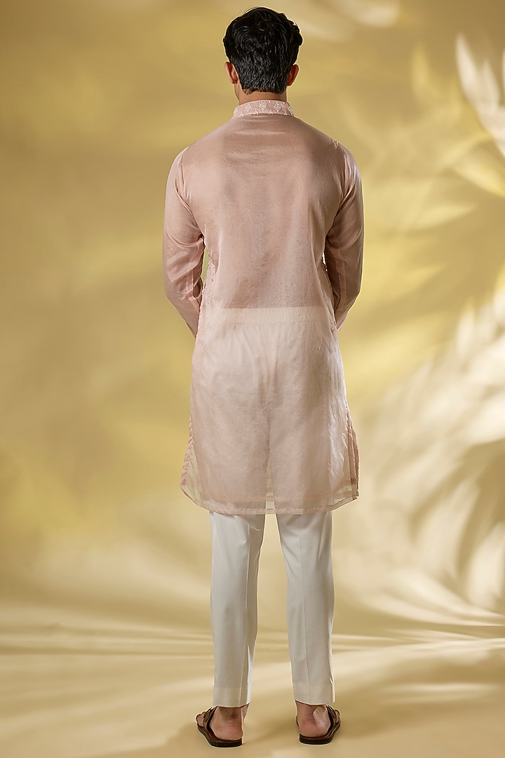 Blush Pink Organza Sequins Embroidered Kurta Set by Rabani & Rakha Men at Pernia's Pop Up Shop