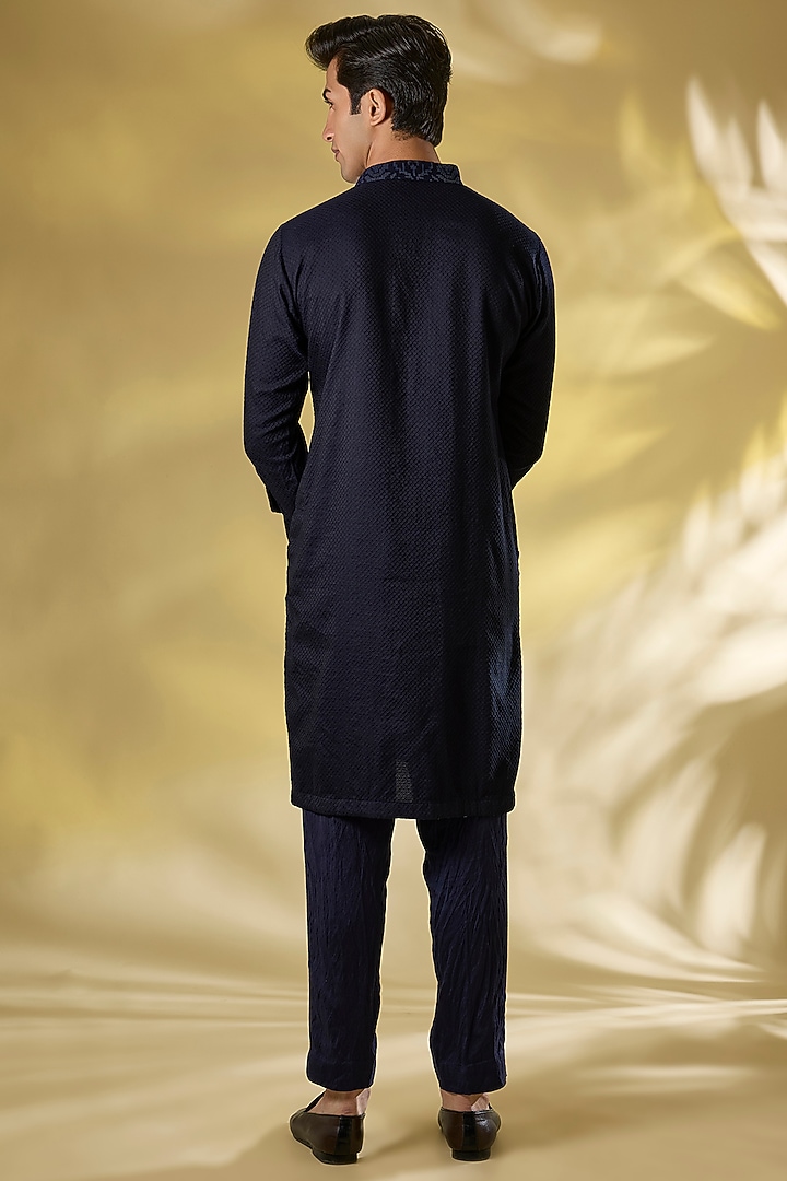 Dark Blue Georgette Sequins Embroidered Bundi Jacket Set by Rabani & Rakha Men at Pernia's Pop Up Shop