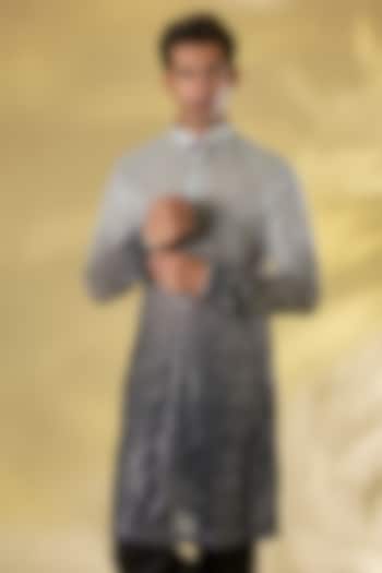 Ivory & Charcoal Grey Shaded Georgette Sequins Work Kurta by Rabani & Rakha Men