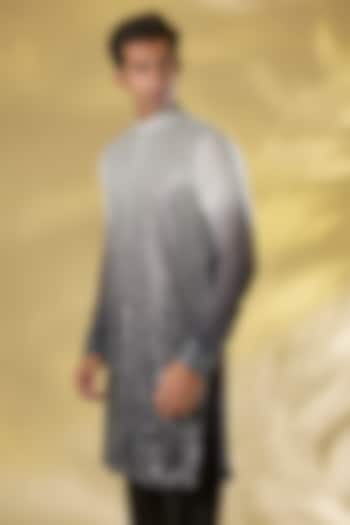 Ivory & Charcoal Grey Shaded Georgette Printed Kurta by Rabani & Rakha Men at Pernia's Pop Up Shop