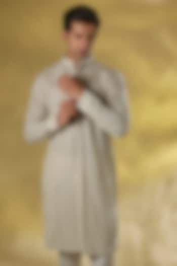 Grey Georgette Jaal Embroidered Kurta by Rabani & Rakha Men