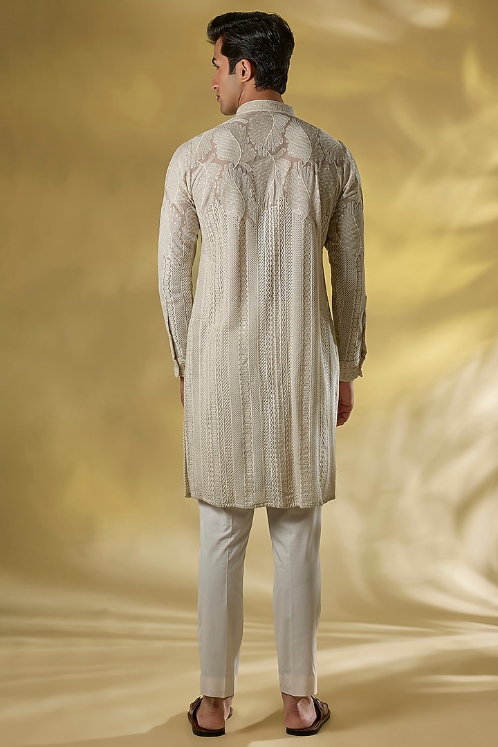 Grey Georgette Jaal Embroidered Kurta by Rabani & Rakha Men at Pernia's Pop Up Shop