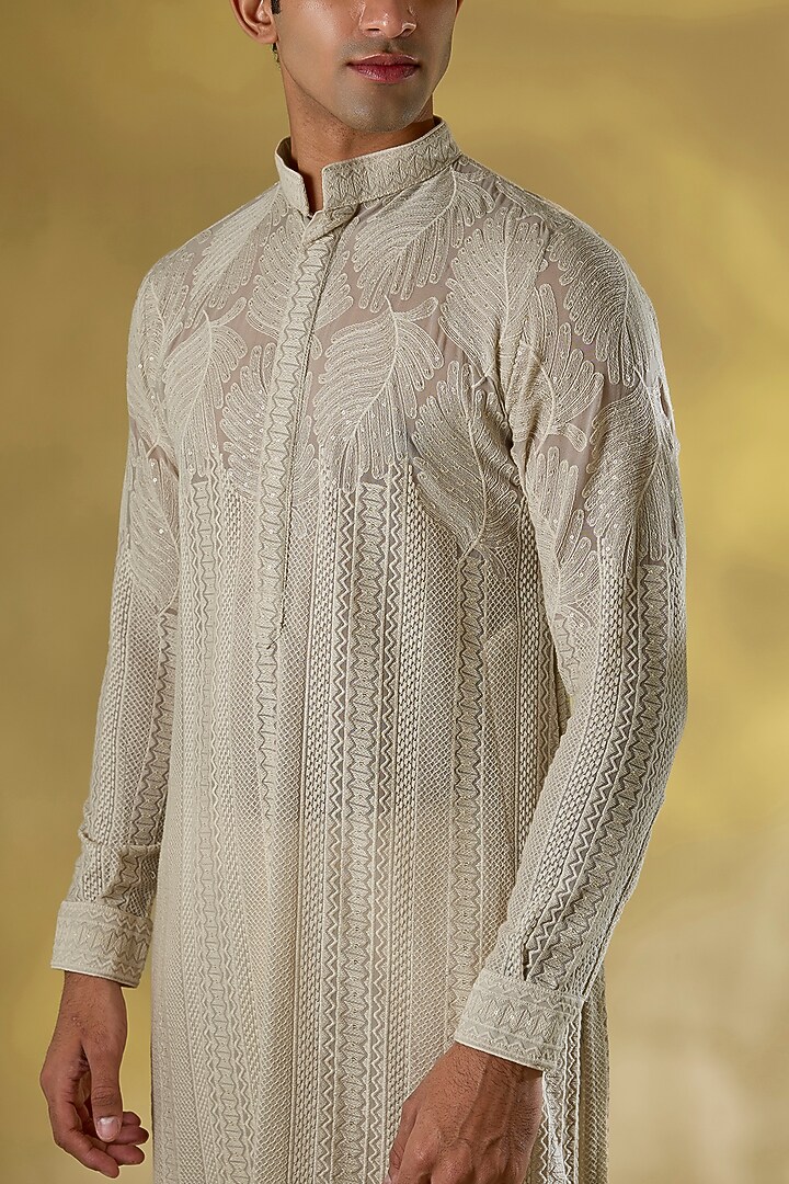 Grey Georgette Jaal Embroidered Kurta by Rabani & Rakha Men at Pernia's Pop Up Shop