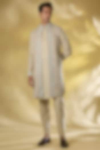 Beige Silk Sequins Embroidered Indo-Western Jacket Set by Rabani & Rakha Men at Pernia's Pop Up Shop