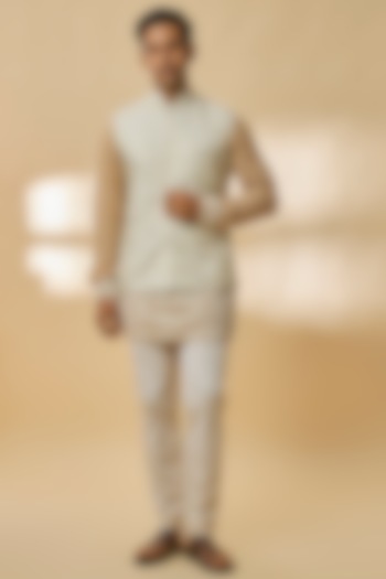 Ivory Silk Bundi Jacket by Rabani & Rakha Men at Pernia's Pop Up Shop