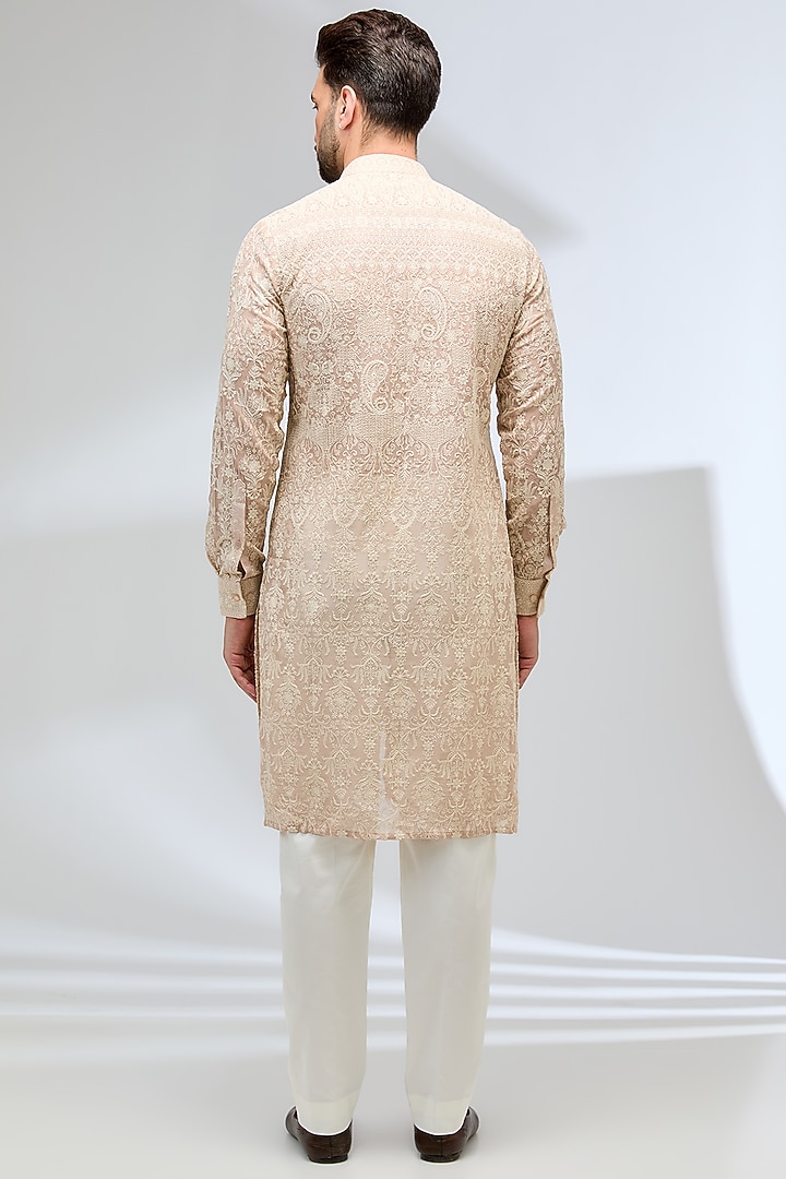 Nude Georgette Thread Embroidered Kurta by Rabani & Rakha Men at Pernia's Pop Up Shop