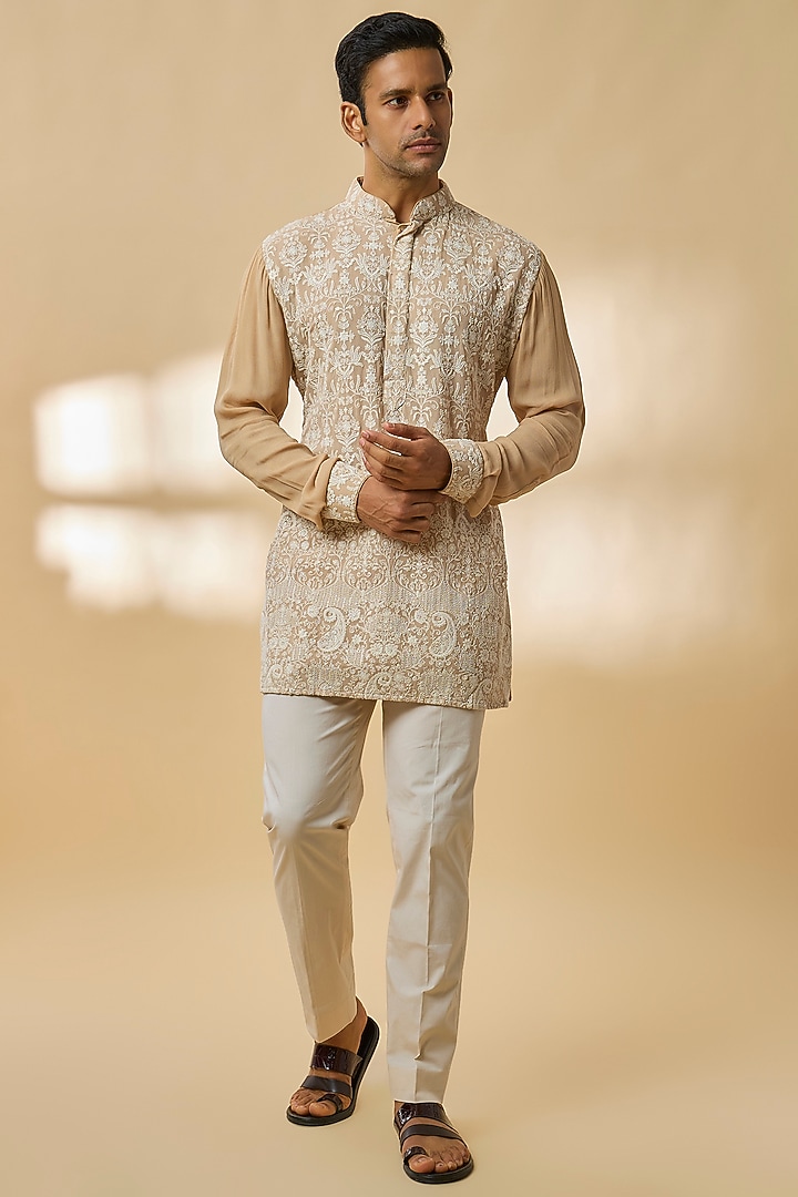 Beige Silk Kurta by Rabani & Rakha Men at Pernia's Pop Up Shop