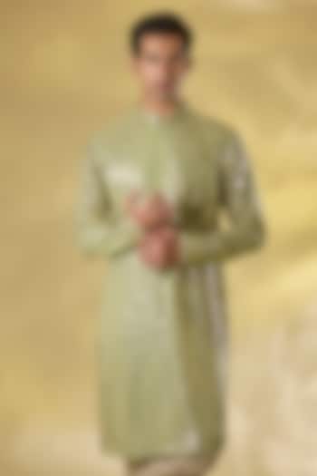 Lime Green Georgette Gota Embroidered Kurta by Rabani & Rakha Men