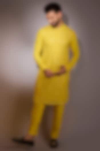 Haldi Yellow Organza Thread Embroidered Kurta by Rabani & Rakha Men
