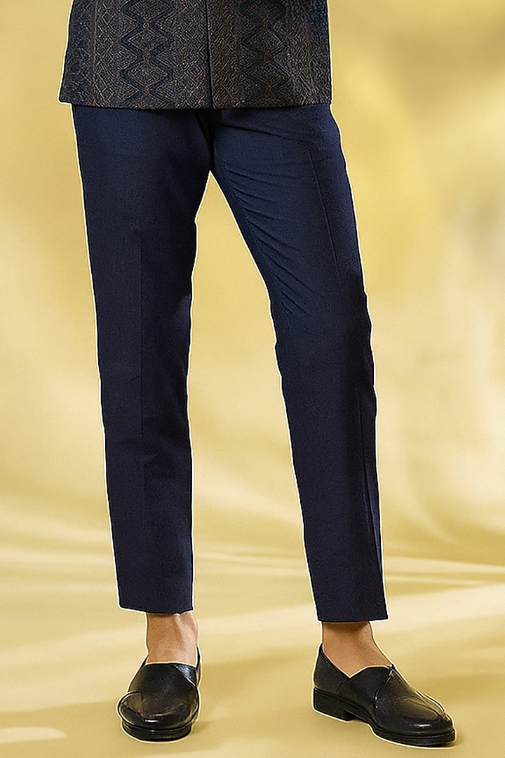 Blue Georgette Wedding Bandhgala Set by Rabani & Rakha Men at Pernia's Pop Up Shop