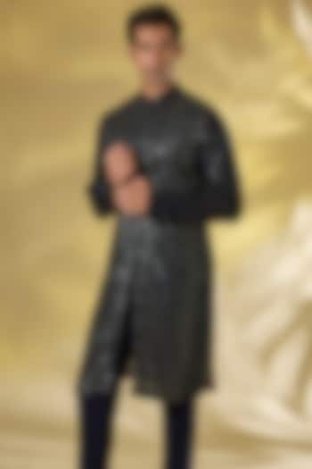 Dark Blue Georgette Sequin Work Kurta by Rabani & Rakha Men