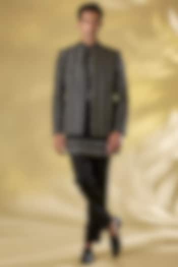 Black Silk Zari Embroidered Indo-Western Jacket Set by Rabani & Rakha Men at Pernia's Pop Up Shop