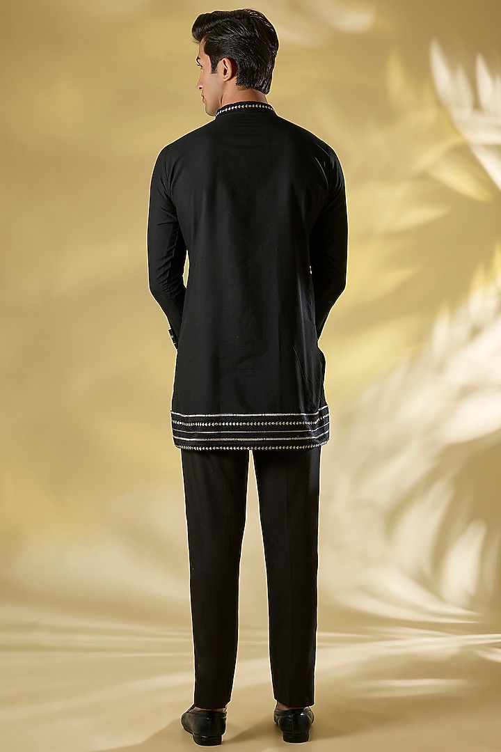 Black Silk Zari Embroidered Indo-Western Jacket Set by Rabani & Rakha Men at Pernia's Pop Up Shop