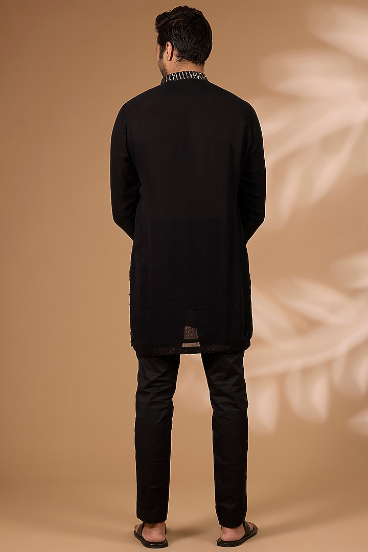 Black Georgette Sequins Embroidered Kurta Set by Rabani & Rakha Men at Pernia's Pop Up Shop