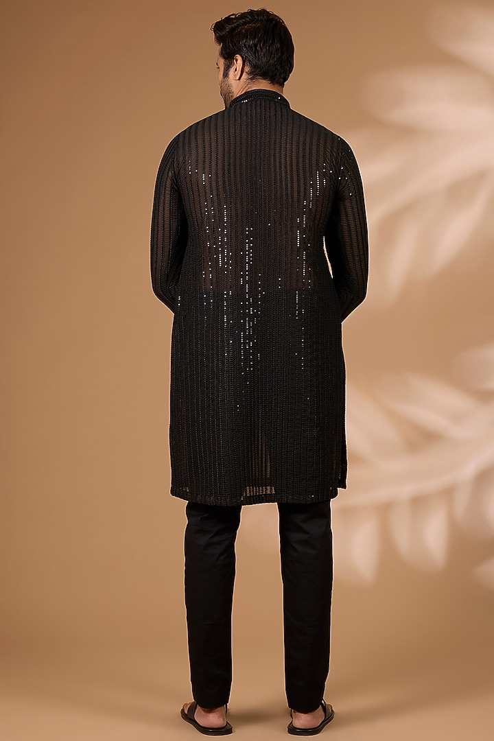 Black Georgette Sequins Embroidered Kurta Set by Rabani & Rakha Men at Pernia's Pop Up Shop