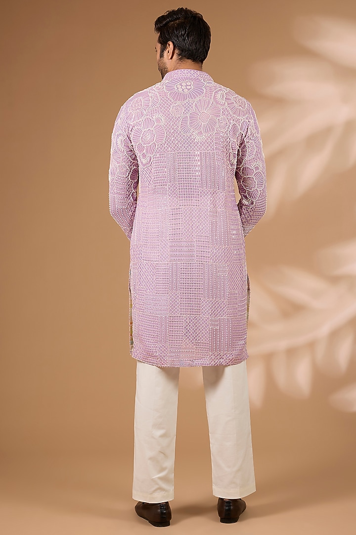 Lilac Georgette Thread Embroidered Kurta Set by Rabani & Rakha Men at Pernia's Pop Up Shop