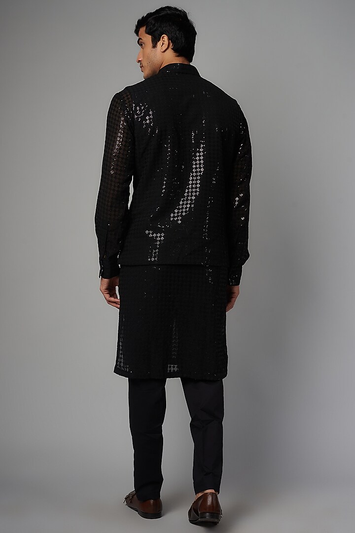 Black Georgette Embroidered Kurta Set by Rabani & Rakha Men at Pernia's Pop Up Shop