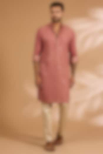 Rust Orange Georgette Thread Embroidered Kurta Set by Rabani & Rakha Men at Pernia's Pop Up Shop