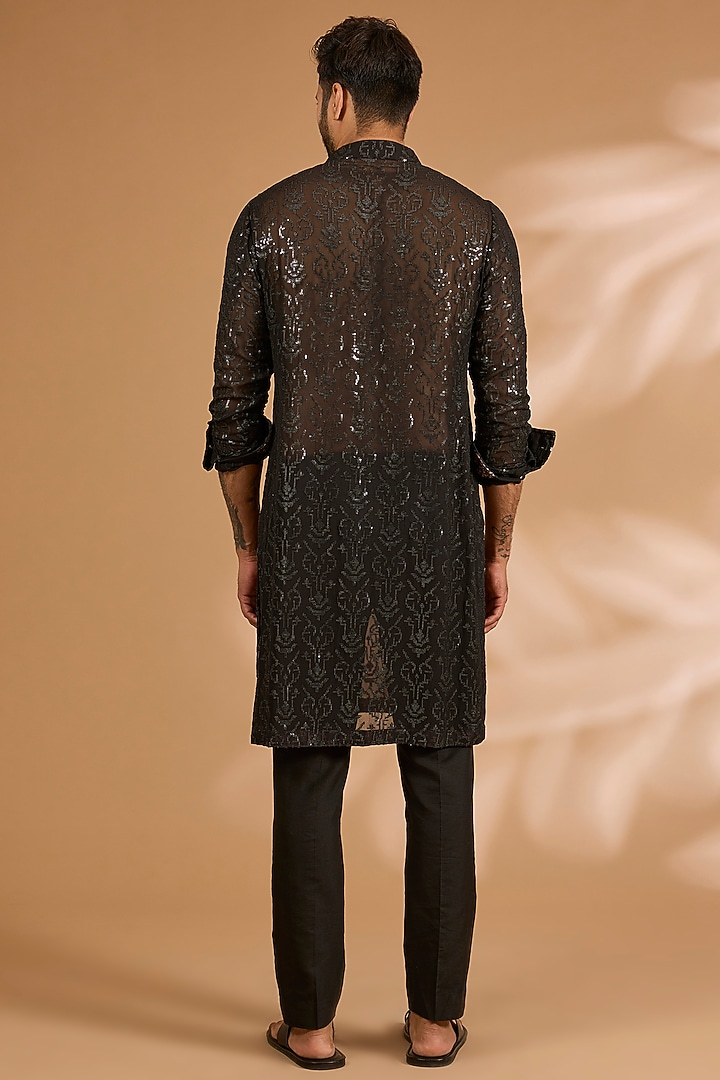 Black Georgette Sequins Work Kurta Set by Rabani & Rakha Men at Pernia's Pop Up Shop