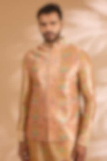 Multi-Colored Banarasi Silk Printed Bundi Jacket by Rabani & Rakha Men at Pernia's Pop Up Shop