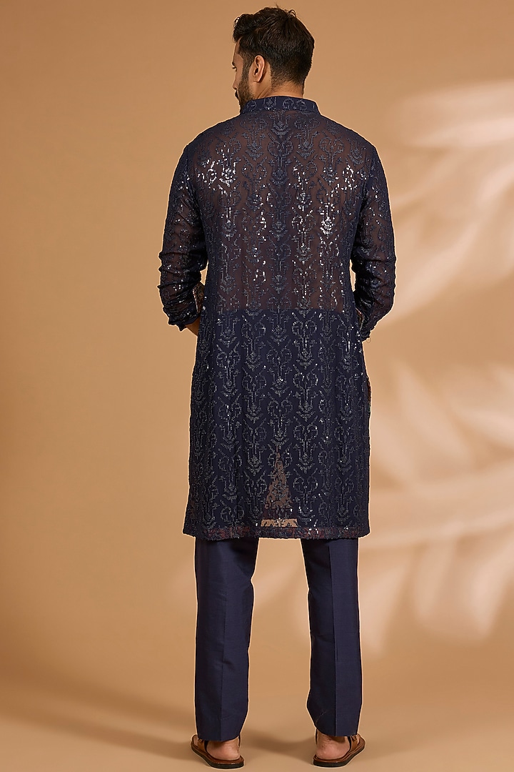 Blue Georgette Sequins Work Kurta Set by Rabani & Rakha Men at Pernia's Pop Up Shop