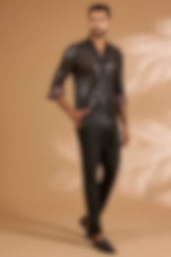 Black Georgette & Cotton Silk Pant Set by Rabani & Rakha Men at Pernia's Pop Up Shop