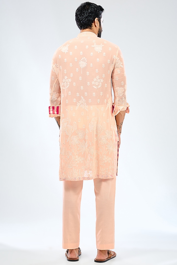 Pale Peach Georgette Thread Embroidered Bundi Jacket Set by Rabani & Rakha Men at Pernia's Pop Up Shop