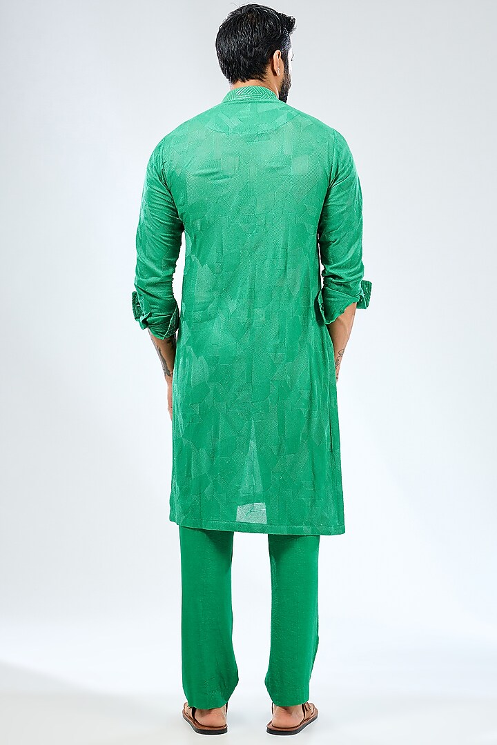 Emerald Green Georgette Thread Embroidered & Printed Kurta Set by Rabani & Rakha Men at Pernia's Pop Up Shop