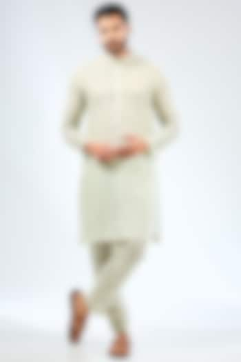 Sage Green Linen Threadwork Kurta Set by Rabani & Rakha Men