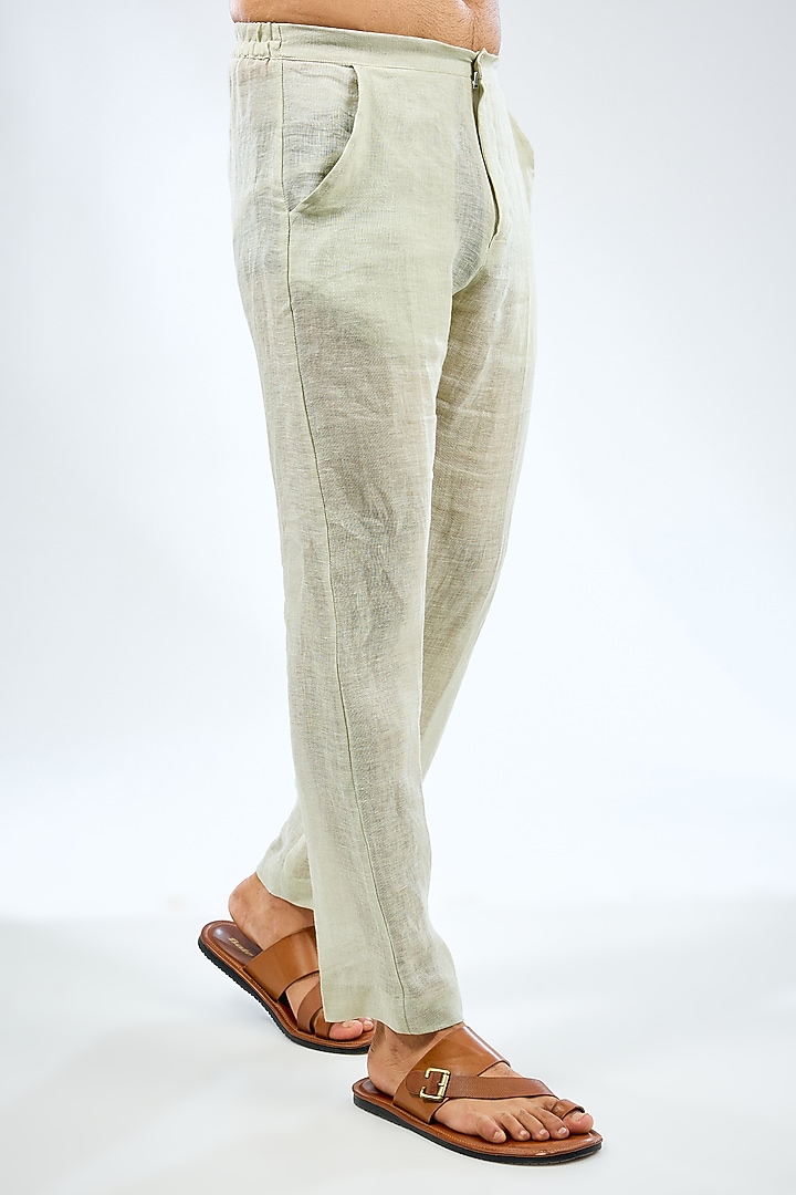 Sage Green Linen Threadwork Kurta Set by Rabani & Rakha Men at Pernia's Pop Up Shop