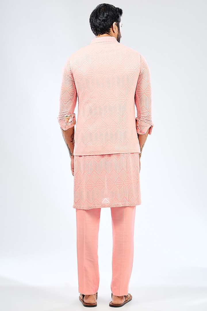 Pink Georgette Sequins Embroidered & Printed Bundi Jacket Set by Rabani & Rakha Men at Pernia's Pop Up Shop
