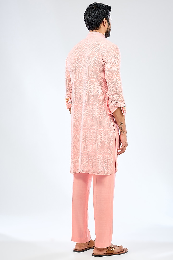 Pink Georgette Sequins Embroidered & Printed Bundi Jacket Set by Rabani & Rakha Men at Pernia's Pop Up Shop