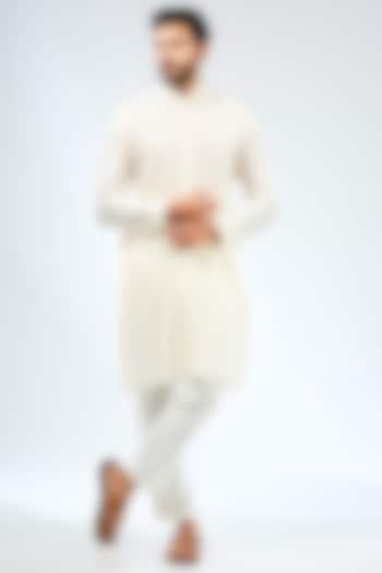 Ivory Silk Pintuck Kurta Set by Rabani & Rakha Men