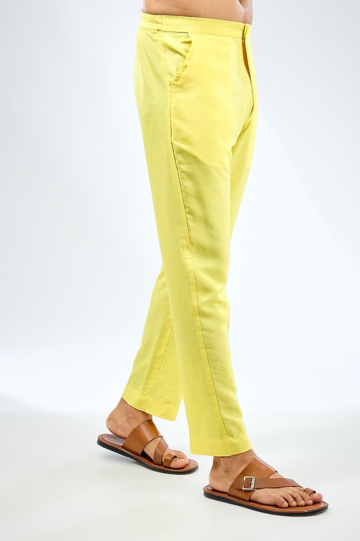 Lemon Yellow Georgette Thread Embroidered & Printed Bundi Jacket Set by Rabani & Rakha Men at Pernia's Pop Up Shop