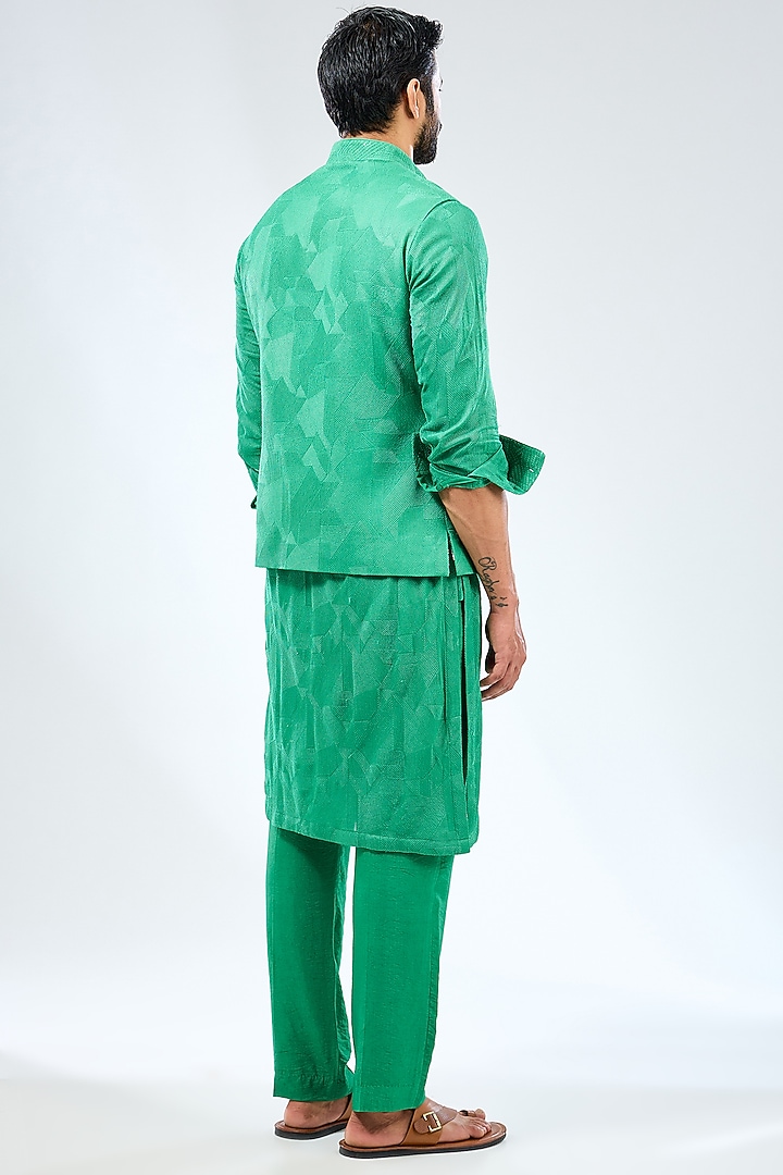 Emerald Green Georgette Thread Embroidered & Printed Bundi Jacket Set by Rabani & Rakha Men at Pernia's Pop Up Shop