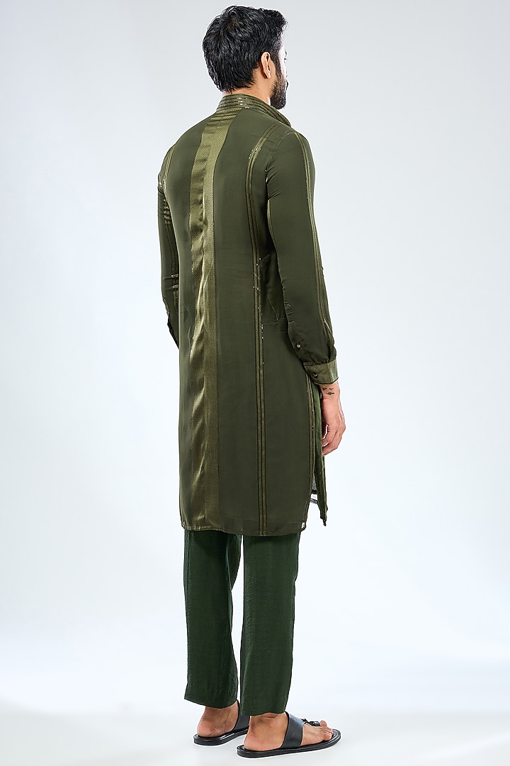 Mehendi Green Georgette Sequins Work Kurta Set by Rabani & Rakha Men at Pernia's Pop Up Shop