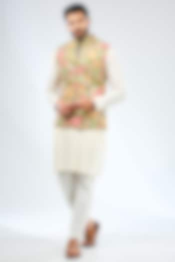 Multi-Colored Silk Sequins Embroidered Bundi Jacket Set by Rabani & Rakha Men at Pernia's Pop Up Shop