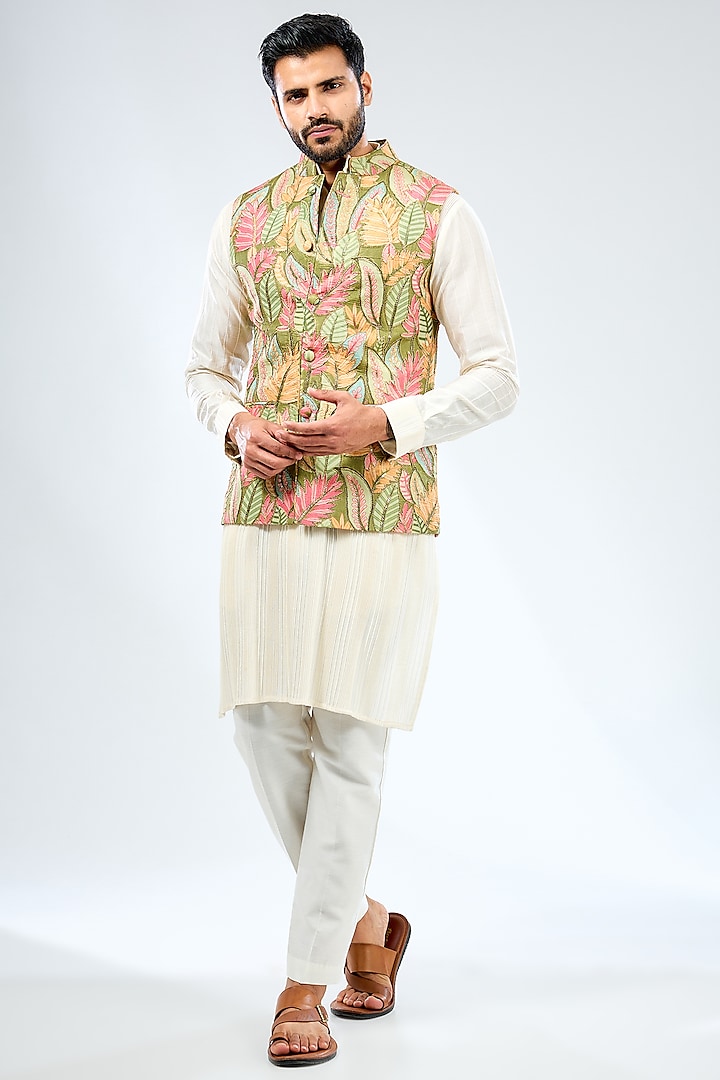 Multi-Colored Silk Sequins Embroidered Bundi Jacket Set by Rabani & Rakha Men at Pernia's Pop Up Shop