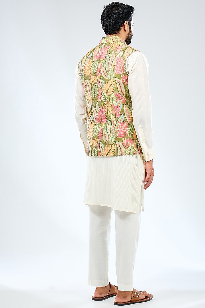 Multi-Colored Silk Sequins Embroidered Bundi Jacket Set by Rabani & Rakha Men at Pernia's Pop Up Shop